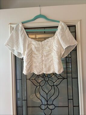 URBAN Romantics White Ruched Square-Neck Crop Top